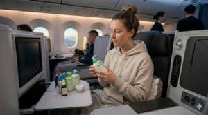 femme avion soin